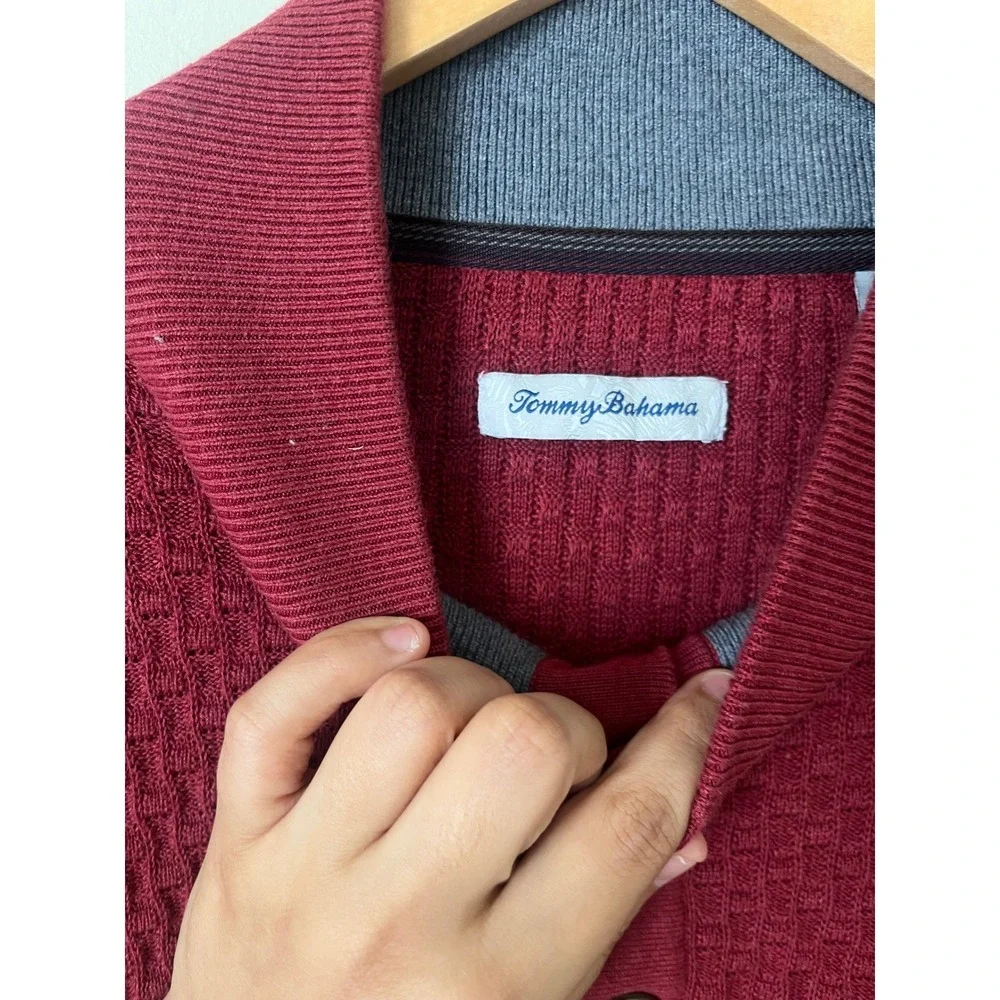 Tommy Bahama Mens Large Burgundy Red Mock Neck Button Sweater  Preppy academia